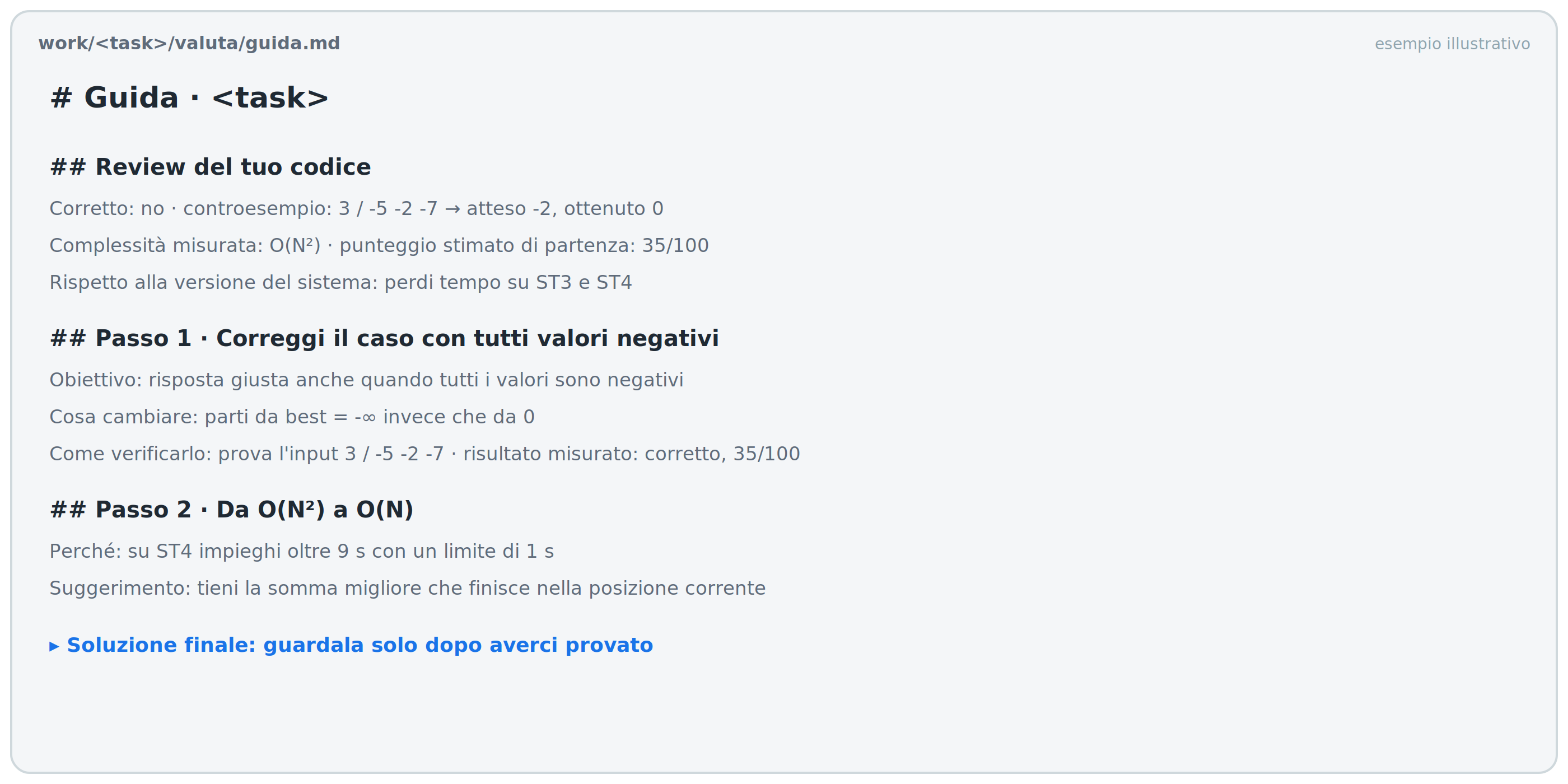 Esempio illustrativo di guida.md: review del codice e passi verificati